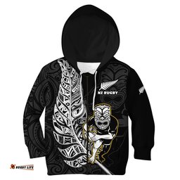 New Zealand Silver Fern Rugby Hoodie KID All Black Maori Version Black