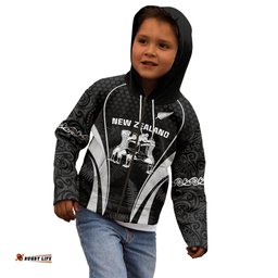 New Zealand Aotearoa Rugby Kid Hoodie Haka Dance Mixed Silver Fern Sporty Style