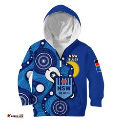 Blues Rugby NAIDOC Hoodie KID NSW For Our Elders Indigenous Art