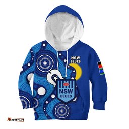 Blues Rugby NAIDOC Hoodie KID NSW For Our Elders Indigenous Art