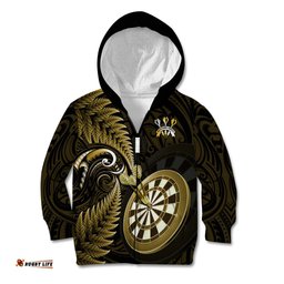 New Zealand Darts Kid Hoodie Happiness Is A Tight Threesome Maori Gold
