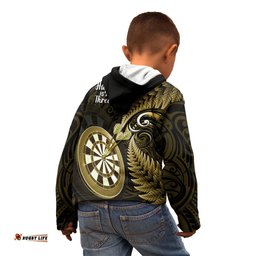 New Zealand Darts Kid Hoodie Happiness Is A Tight Threesome Maori Gold
