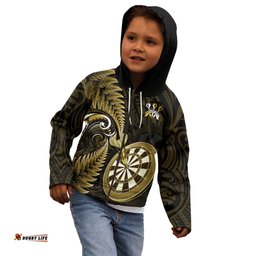 New Zealand Darts Kid Hoodie Happiness Is A Tight Threesome Maori Gold