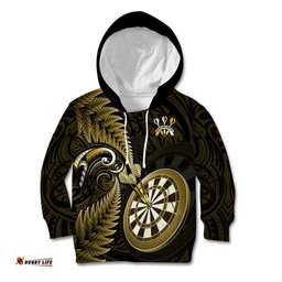 New Zealand Darts Kid Hoodie Happiness Is A Tight Threesome Maori Gold
