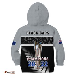 New Zealand Cricket Hoodie KID Black Caps Champions Mens WC