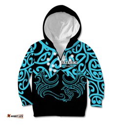 Matariki New Zealand Kid Hoodie Maori New Year Light Blue
