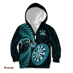 New Zealand Darts Kid Hoodie Happiness Is A Tight Threesome Maori Turquoise
