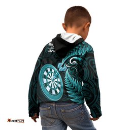 New Zealand Darts Kid Hoodie Happiness Is A Tight Threesome Maori Turquoise