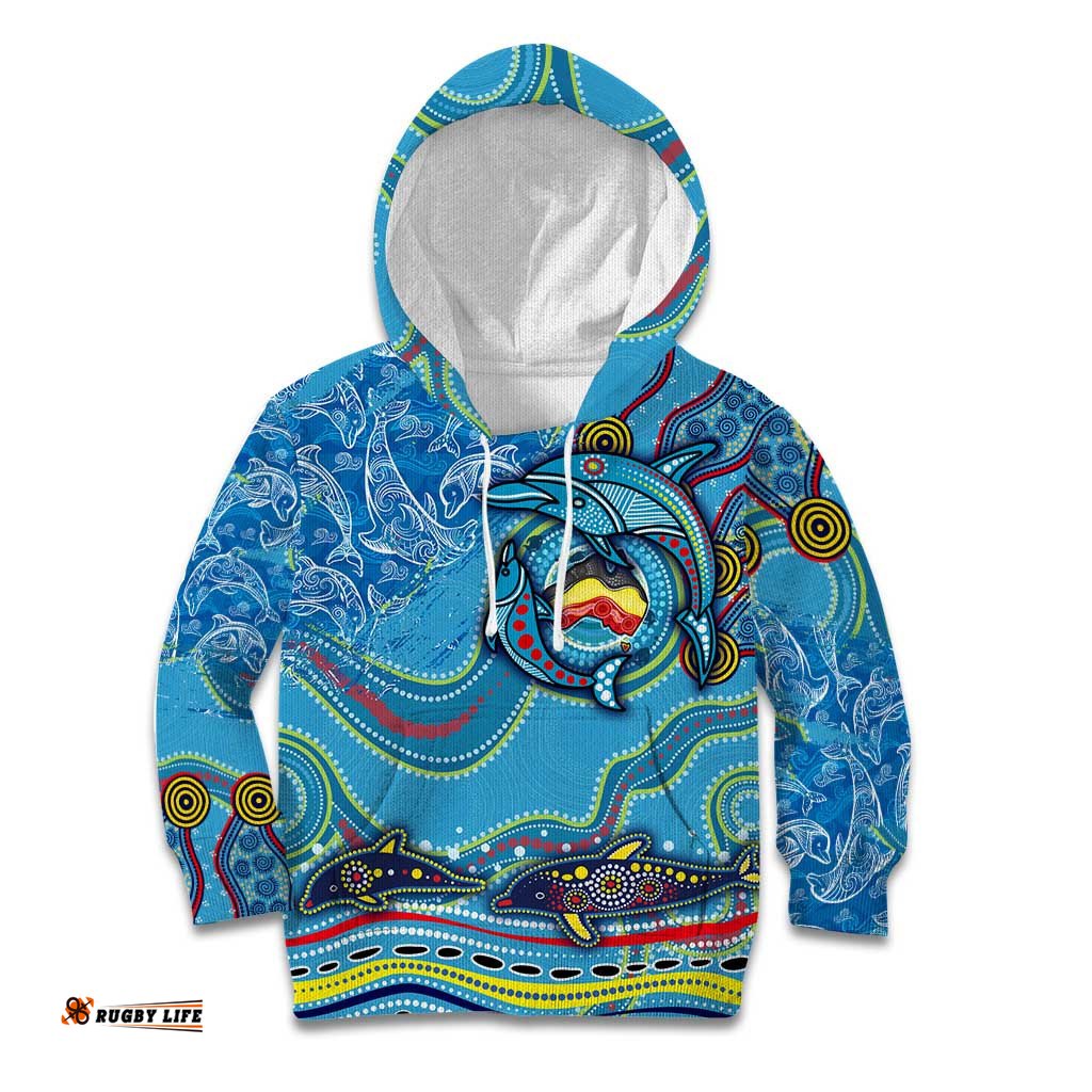 Dolphins Aboriginal Art Map Flag Australia Kid Hoodie