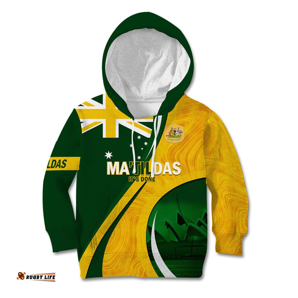 Matildas Soccer Kid Hoodie 2024 Happy Australia Day Kangaroo Aussie Proud National Color