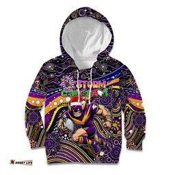 Merry Christmas Storm Kid Hoodie Aboriginal Santa Rugby Mascot Melbourne