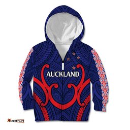 New Zealand Auckland Cricket Kid Hoodie Polynesian with Maori Koru