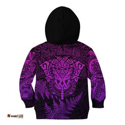 New Zealand Rugby Kid Hoodie Silver Fern All Black Mix Ta Moko Purple Style