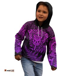 New Zealand Rugby Kid Hoodie Silver Fern All Black Mix Ta Moko Purple Style