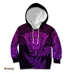 New Zealand Rugby Kid Hoodie Silver Fern All Black Mix Ta Moko Purple Style