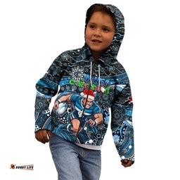 Merry Christmas AFL Carlton Blues Kid Hoodie Aboriginal Santa Football Mascot
