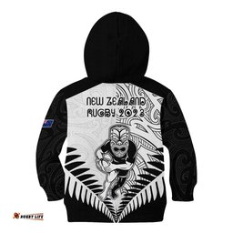 New Zealand Rugby Kid Hoodie Proud Aoteroa Stylised Maori Koru