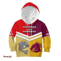 Dolphins Mix Broncos Rugby Kid Hoodie Indigenous Art