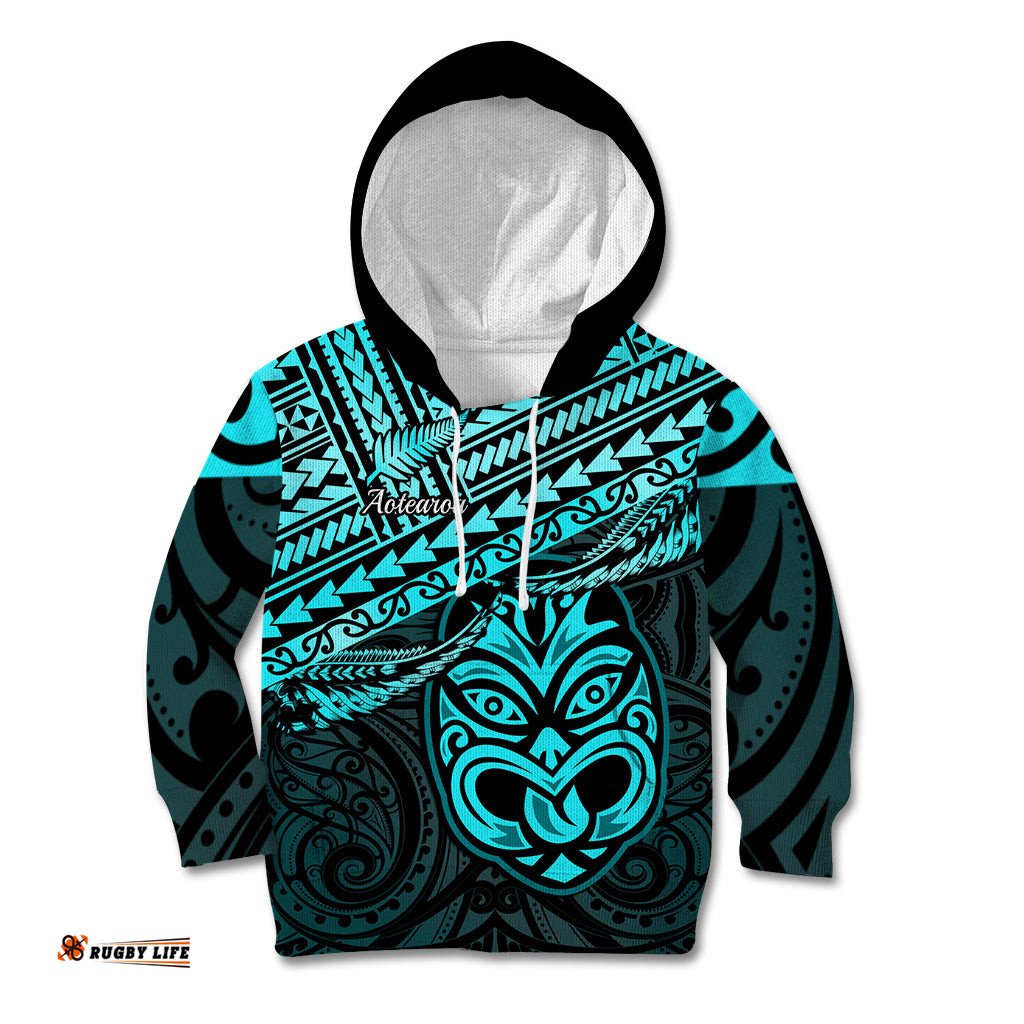 Matariki New Zealand Kid Hoodie Maori New Year Tiki Turquoise Version