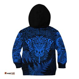 New Zealand Rugby Kid Hoodie Silver Fern All Black Mix Ta Moko Blue Style
