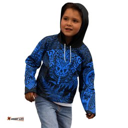 New Zealand Rugby Kid Hoodie Silver Fern All Black Mix Ta Moko Blue Style