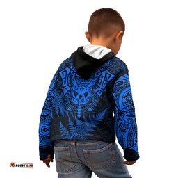 New Zealand Rugby Kid Hoodie Silver Fern All Black Mix Ta Moko Blue Style