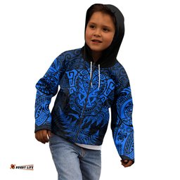 New Zealand Rugby Kid Hoodie Silver Fern All Black Mix Ta Moko Blue Style