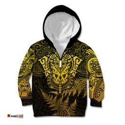 New Zealand Rugby Kid Hoodie Silver Fern All Black Mix Ta Moko Gold Style