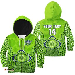 Custom Text And Number Raiders Rugby Hoodie KID The Green Machine Indigenous Artsy