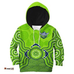 Custom Text And Number Raiders Rugby Hoodie KID The Green Machine Indigenous Artsy