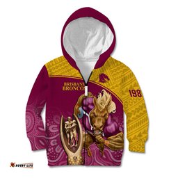 Custom Brisbane Broncos Rugby Kid Hoodie Go Champions Mascot With Polynesian Indigenous Art