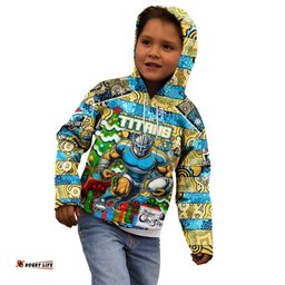 Custom Titans Rugby Merry Christmas Kid Hoodie Indigenous Australian Art