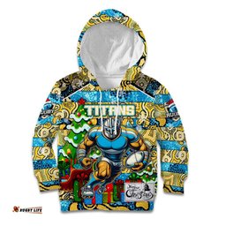 Custom Titans Rugby Merry Christmas Kid Hoodie Indigenous Australian Art