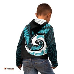 New Zealand Kid Hoodie Maori With Silver Fern Light Blue