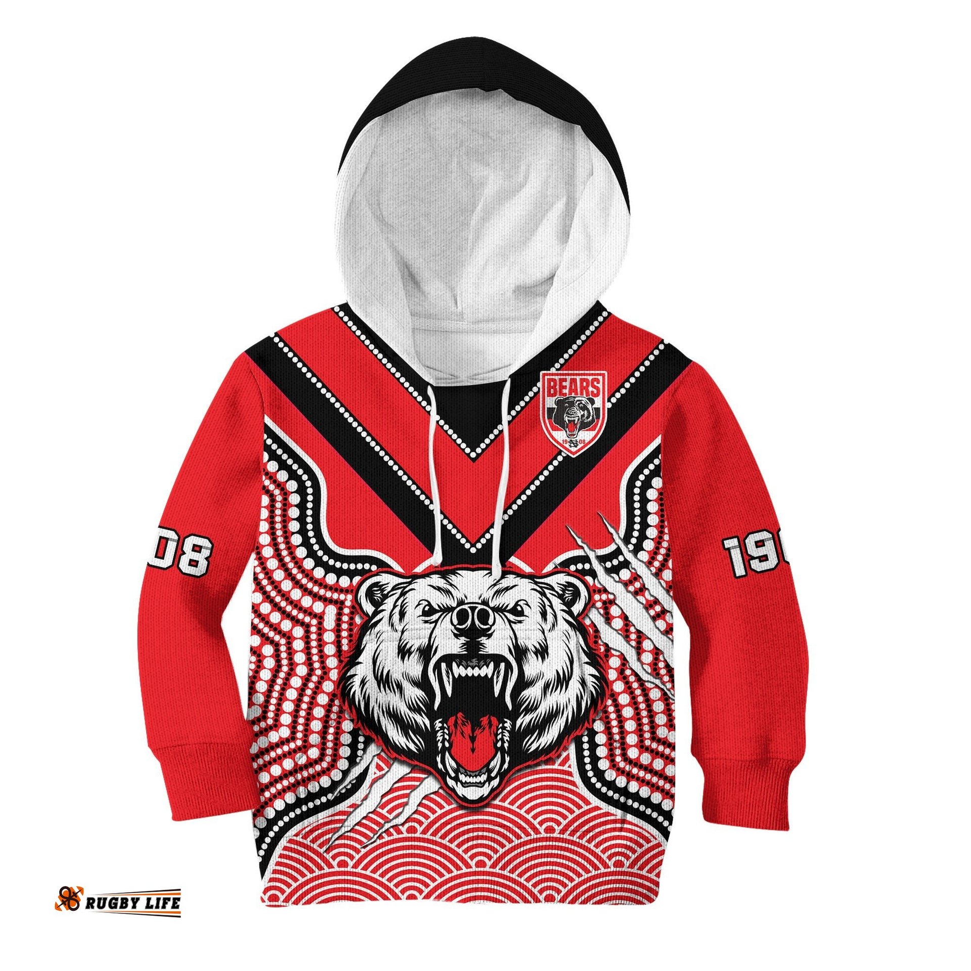 North Sydney Rugby Hoodie KID Bears 1908 Indigenous Pattern