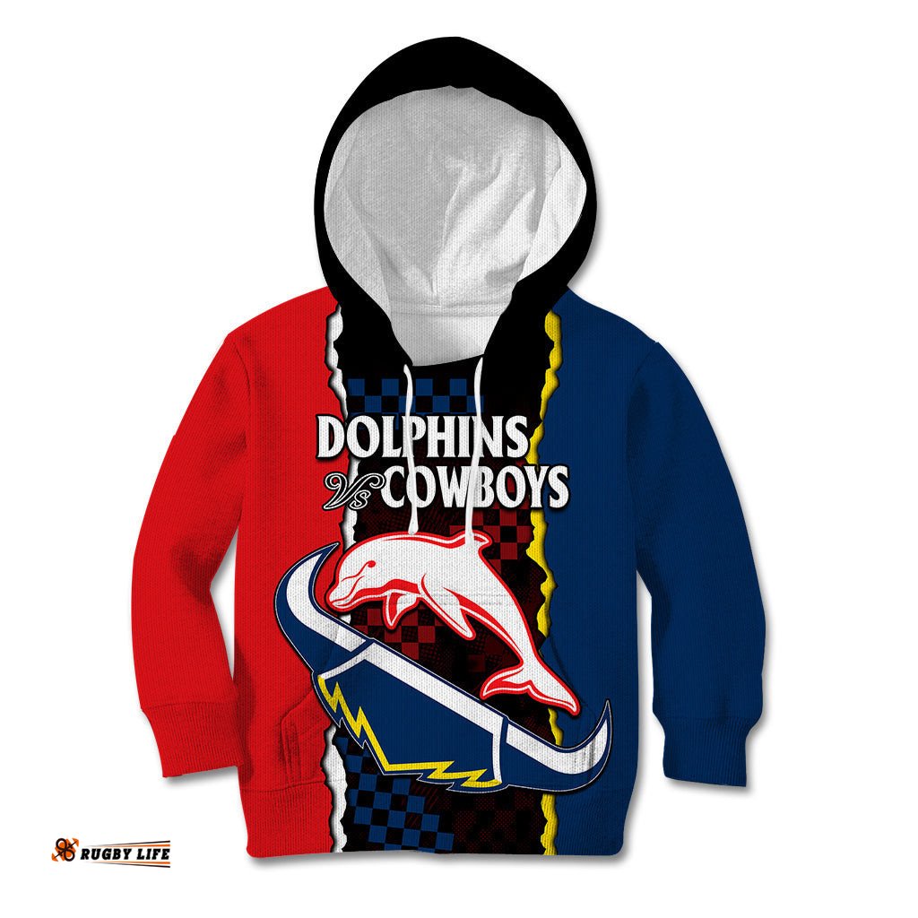 NRL Combine Dolphins and Cowboys Kid Hoodie