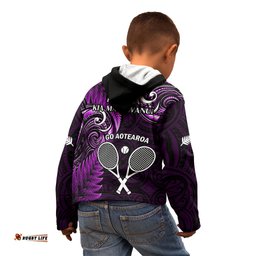 New Zealand Tiki Tennis Kid Hoodie 2024 Aotearoa Tenehi Maori Silver Fern Purple