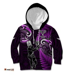 New Zealand Tiki Tennis Kid Hoodie 2024 Aotearoa Tenehi Maori Silver Fern Purple
