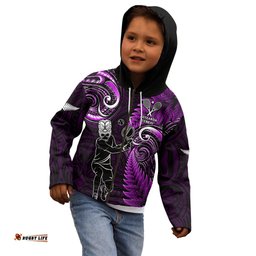 New Zealand Tiki Tennis Kid Hoodie 2024 Aotearoa Tenehi Maori Silver Fern Purple