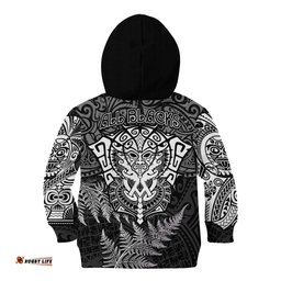 New Zealand Rugby Kid Hoodie Silver Fern All Black Mix Ta Moko White Style