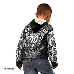 New Zealand Rugby Kid Hoodie Silver Fern All Black Mix Ta Moko White Style