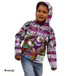 Custom Sea Eagles Rugby Merry Christmas Kid Hoodie Indigenous Australian Art