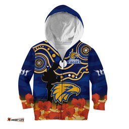 Eagles Football ANZAC Hoodie KID West Coast Indigenous Mix Poppy Camouflage