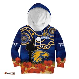 Eagles Football ANZAC Hoodie KID West Coast Indigenous Mix Poppy Camouflage