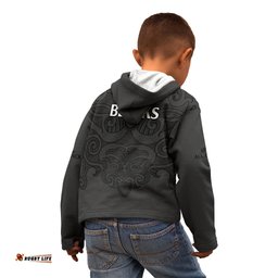 New Zealand Rugby Kid Hoodie All Black Fern with Maori Tribal Pattern