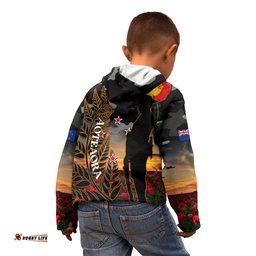 New Zealand ANZAC Day Kid Hoodie Lest We Forget Silver Fern With Camouflage