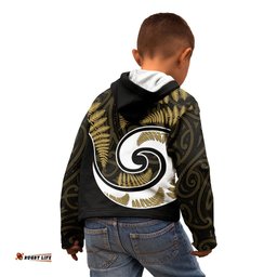 New Zealand Kid Hoodie Maori With Silver Fern Gold