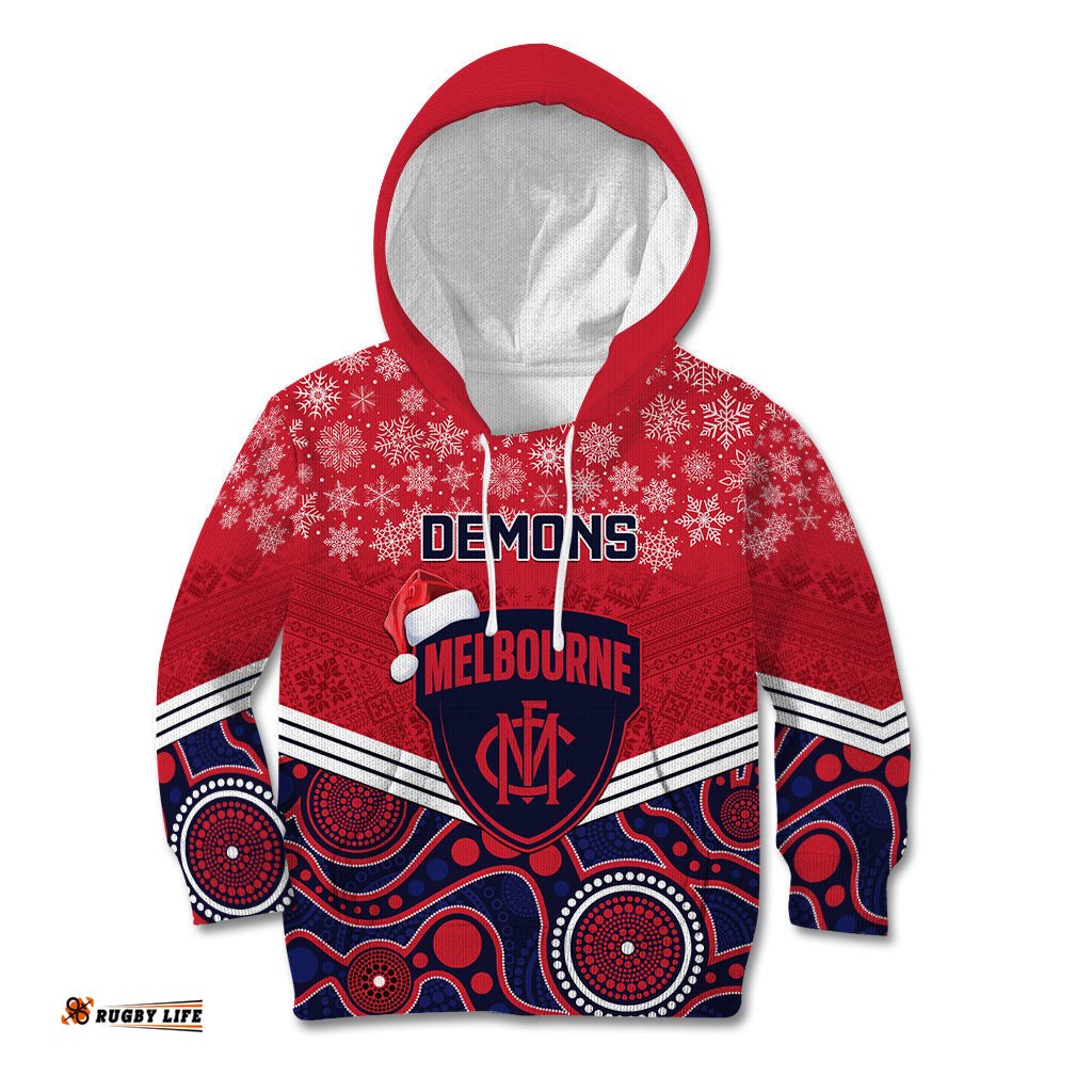Custom Melbourne Football Christmas Kid Hoodie Merry Xmas Mix Aboriginal Art