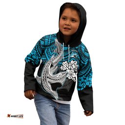 Custom Sharks Rugby Kid Hoodie Hibiscus and Sharkies Tattoo With Polynesian Pattern