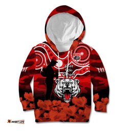 North Sydney Rugby ANZAC Kid Hoodie Bears Indigenous Mix Camouflage Poppy